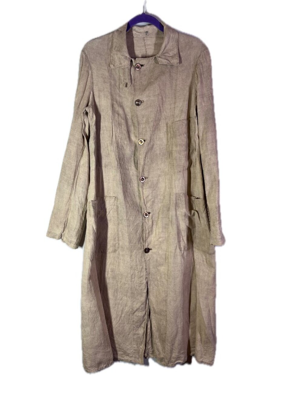 Vintage Antique Edwardian Men's Linen Motoring Duster Coat Pockets Tan